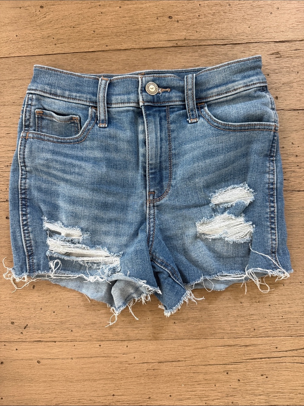 Hollister Light Blue Distressed Denim Shorts